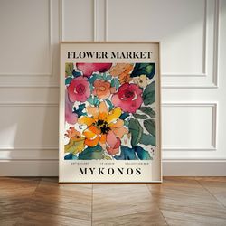 Mykonos Abstract Flower Market Print, Colourful Plant Art, Modern Gallery Wall Art, Floral Poster, Gift For Friend, Livi