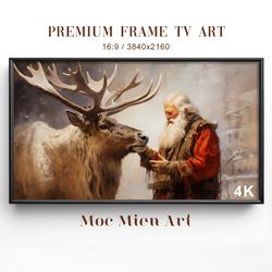 Christmas Frame TV Art Winter Wall Art Santa's Reindeer Companionship Vintage Landscape TV Art Digital Download Christma