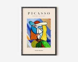 Picasso Exhibition Wall Art Print, Neutral Beige Abstract Vintage Minimalist Gift Idea, Famous Artist Print, Green Galle