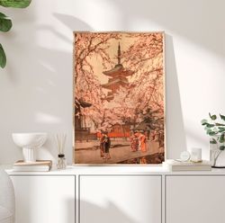 A Glimpse of Ueno Park 1937 Poster, Yoshida Hiroshi art, Trees Print, Temple Art Print, Traditional Japanese Art, Wall A
