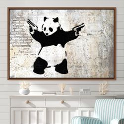Banksy Panda with Guns Graffiti Street Art Illustrations Canvas Art Print, Frame Large Wall Art, Gift, Wall Decor