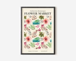 Flower Market Print, Boho Home Decor, Floral Decor Danish Pastel Colour Posters, Vintage Exhibition Mid Century Nordic M