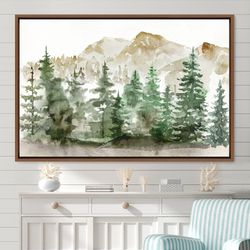 Framed Canvas Watercolor Mountain Forest Landscape Nature Wilderness Illustrations Modern Rustic Scenic Large Abstract A