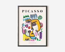 Picasso Exhibition Wall Art Print, Neutral Beige Abstract Vintage Minimalist Gift Idea, Famous Artist Print, Blue Galler