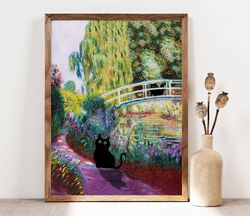 Monet Garden Cat Print, Claude Monet Flowers Cat Poster, Irises Cat Art, Floral Print, Funny Cat print, Funny gift, Home