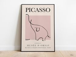 Picasso - Elephant, Exhibition Vintage Line Art Poster, L'lphant Minimalist Line Drawing, Ideal Home Decor or Gift Print