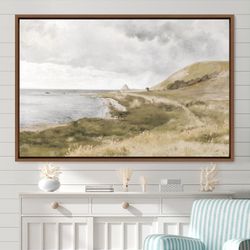 Vintage Landscape Large Wall Art Print, Seaside Cliffs Ocean Scenery Framed Large Gallery Art, Vintage Art, Minimalist A