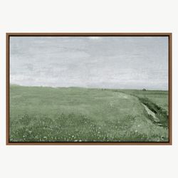 Dark Green Hill Against Gray Sky Scenic Landscape Illustrations Frame Large Wall Art, Green Art,Vintage Art,Minimalist A