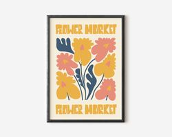 Flower Market Print, Boho Home Decor, Floral Decor Danish Pastel Colour Posters, Vintage Exhibition Mid Century Nordic M