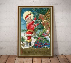 Santa Claus Christmas Poster! (Multiple Sizes) - 1908 Vintage Style - Kris Kringle - Reindeer - Holiday - Decoration - M