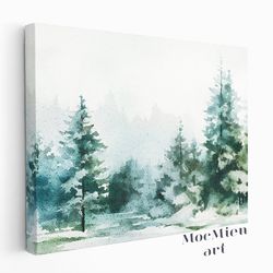 Minimalist Forest Wall Art Canvas Poster Christmas Tree Watercolour Evergreen Trees Landscape Natural Wall Art Holiday D