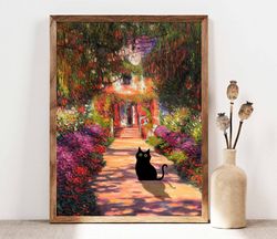 Monet Garden Cat Print, Claude Monet Flowers Cat Poster, Cat Art, Floral Print, Funny Cat print, Funny gift, Home decor