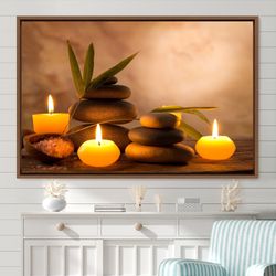 Frame Large Wall Art Candles with Massage Stones in Romantic Brown Atmosphere Floral Nature Photography Realism Bohemian