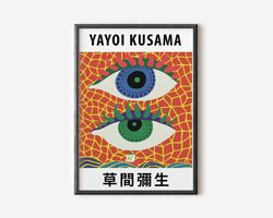 Yayoi Kusama Abstract Print, Yayoi Kusama Exhibition Art Print, Orange Beige Wall Art, Famous Artist Print, Beige Galler