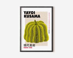 Yayoi Kusama Yellow Print, Yayoi Kusama Poster, Exhibition Print, Yellow Wall Art, Famous Artist Print, Beige Gallery Wa