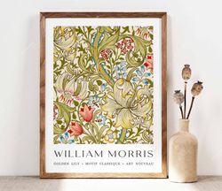 William Morris Print, Morris Poster, Garden Flowers Art, Golden Lily Print, Vintage Floral Art, Wall Art Gift Idea, Gree