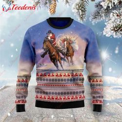 Cowboy Santa Claus Ugly Christmas Sweater, Mens Ugly Christmas Sweater  Wear Love, Share Beauty