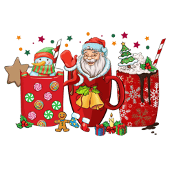Merry Christmas Snowman Santa Claus Png, Christmas Coffee Png, Coffee Xmas Png, Christmas Png, Instant download