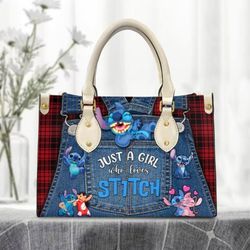 Custom Name Stitch Cartoon Leather Bag hand bag, Stitch Woman Purse, Stitch Lovers Handbag