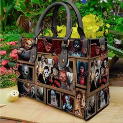 Halloween Leather Handbag, Halloween Leather Tote Bag, Horror Movie Characters Bag
