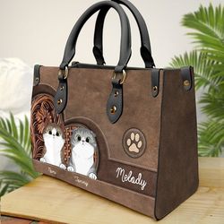 Personalized Cat Leather Handbag, Cat Leather Handbag, Custom Gift for Cat Lovers