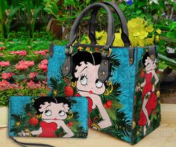Betty Boop Christmas Leather Bag Wallet, Cartoon Women Shoulder Bag, Movie Handbag