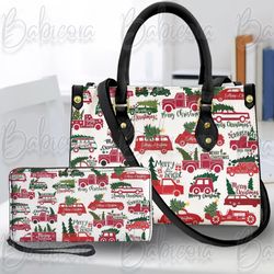 Christmas Tree Truck Leather Bag Wallet, Women Shoulder Bag, Christmas Tree Handbag