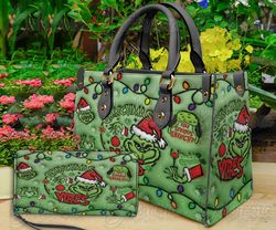 Grinch 3D Christmas Leather Bag Wallet, Grinchmas Women Shoulder Bag, Grinch Handbag