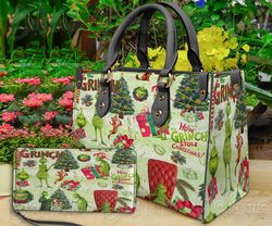Grinch Christmas Leather Bag Wallet, Grinchmas Women Shoulder Bag, Grinch Handbag