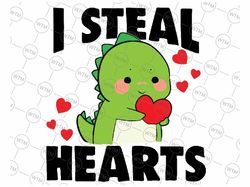 I Steal Hearts T-rex Dino Baby Boy Valentines Day Toddler Svg, Retro Valentine Png, Dinosaur Holding Heart Svg, Digital