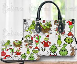 Grinch Christmas Leather Handbag Wallet, Grinchmas Women Shoulder Bag, Grinch Handbag