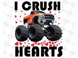 Kids Valentines Day Monster Truck Png, I Crush Hearts Valentine Png, Crush Hearts Monster Truck Boys Valentines, Digital