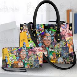 Rick And Morty Leather Handbag Wallet, Rick And Morty Shoulder Bag, Cartoon Bag