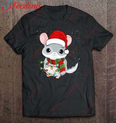 Funny Chinchilla Christmas Santa Hat Lights Xmas Gifts Kids Shirt, Short Sleeve Kids Christmas Shirts Family