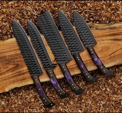 Hand Forged Damascus Chef's Knife Set of 5 BBQ Knife Kitchen Knife Gift for Her Valentines Gift Camping Knife Gift for H