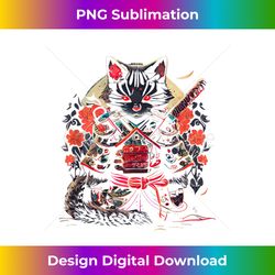 japanese samurai ninja cat kawaii tattoo graphic print tank top - innovative png sublimation design - tailor-made for sublimation craftsmanship