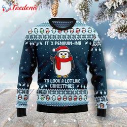 Cute Penguin Ugly Christmas Sweater, Womens Ugly Christmas Sweater  Wear Love, Share Beauty