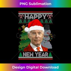 Happy New Year Funny Biden Santa Hat Ugly Christmas Sweater Long Sleeve - Crafted Sublimation Digital Download - Elevate Your Style with Intricate Details