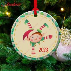 Elf 2023 Ornament, Round Ceramic, Heirloom Keepsake, Whimsical Gift Idea  Wear Love, Share Beauty