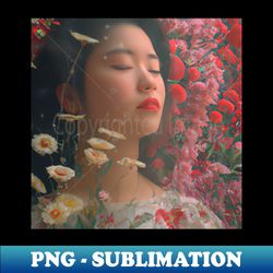 Girl with flowers on her head in the garden - Instant PNG Sublimation Download - Bold & Eye-catching