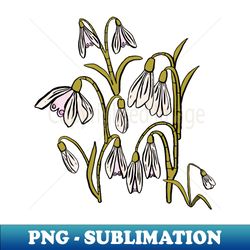 Baby Pink Cream and Green Snowdrop Flowers - Special Edition Sublimation PNG File - Unlock Vibrant Sublimation Designs