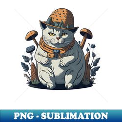 fat cottagecore cat with mushroom hat - elegant sublimation png download - spice up your sublimation projects