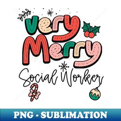 Very Merry Social Worker Christmas - Vintage Sublimation PNG Download - Bring Your Designs to Life