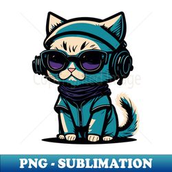 Stylish Cat with Headphones - Exclusive Sublimation Digital File - Boost Your Success with this Inspirational PNG Download
