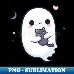 Cute Ghost holding Kawaii Black Cat Halloween Meme - Instant PNG Sublimation Download - Unleash Your Inner Rebellion