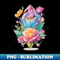 Diamond crystal with flowers - Modern Sublimation PNG File - Create with Confidence