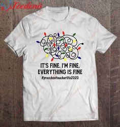 Everything Is Fine Christmas Lights Preschool Teacher Xmas Shirt, Long Sleeve Kids Christmas Shirts Family  Wear Love, S