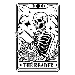The Reader Tarot Card Skeleton Read Book SVG Digital File