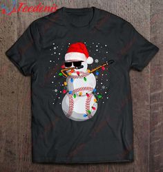 Dabbing Snowman Baseball Christmas Lights Pajama T-Shirt, Family Christmas Shirt Ideas Funny  Wear Love, Share Beauty