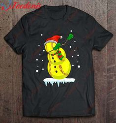 Dabbing Snowman Softball Fun Christmas Gif T-Shirt, Plus Size Womens Christmas Shirts